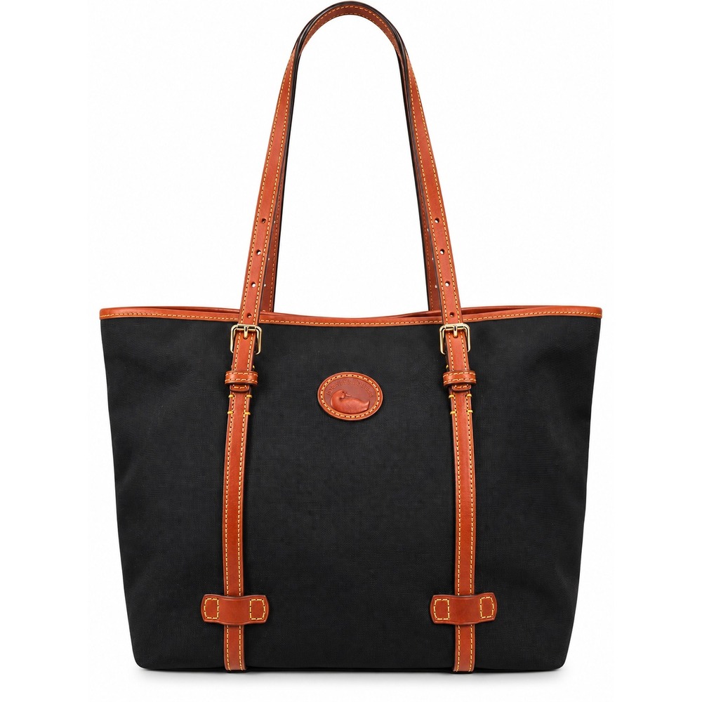 Dooney & Bourke Windham Leighton Tote Bag Black Nylon Tan Leather Trim